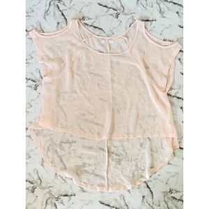 LF Sheer Pink over size open shoulder shirt